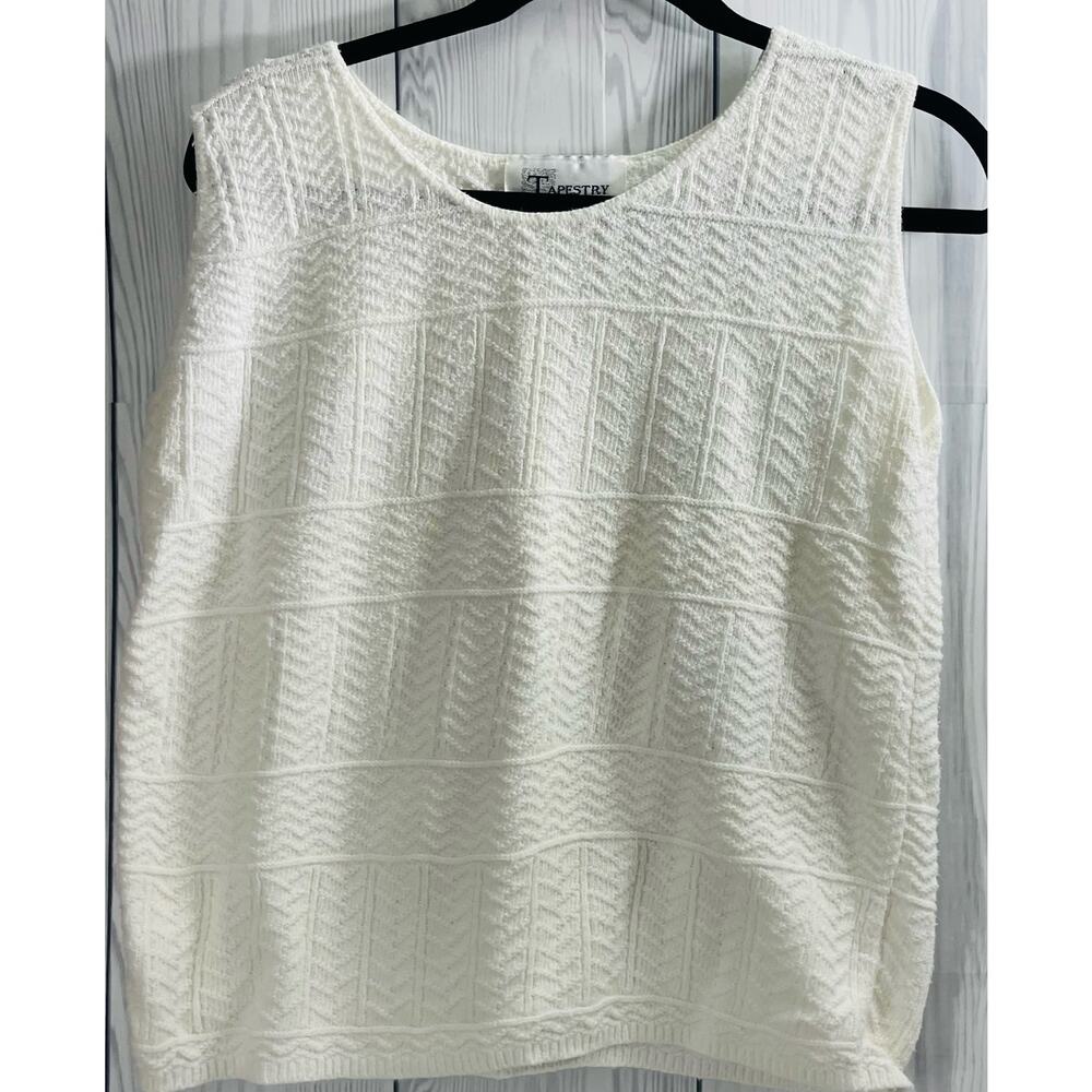 Vintage Cream Knit Tapestry Brand Sweater Vest Tank Top Size Medium (READ)